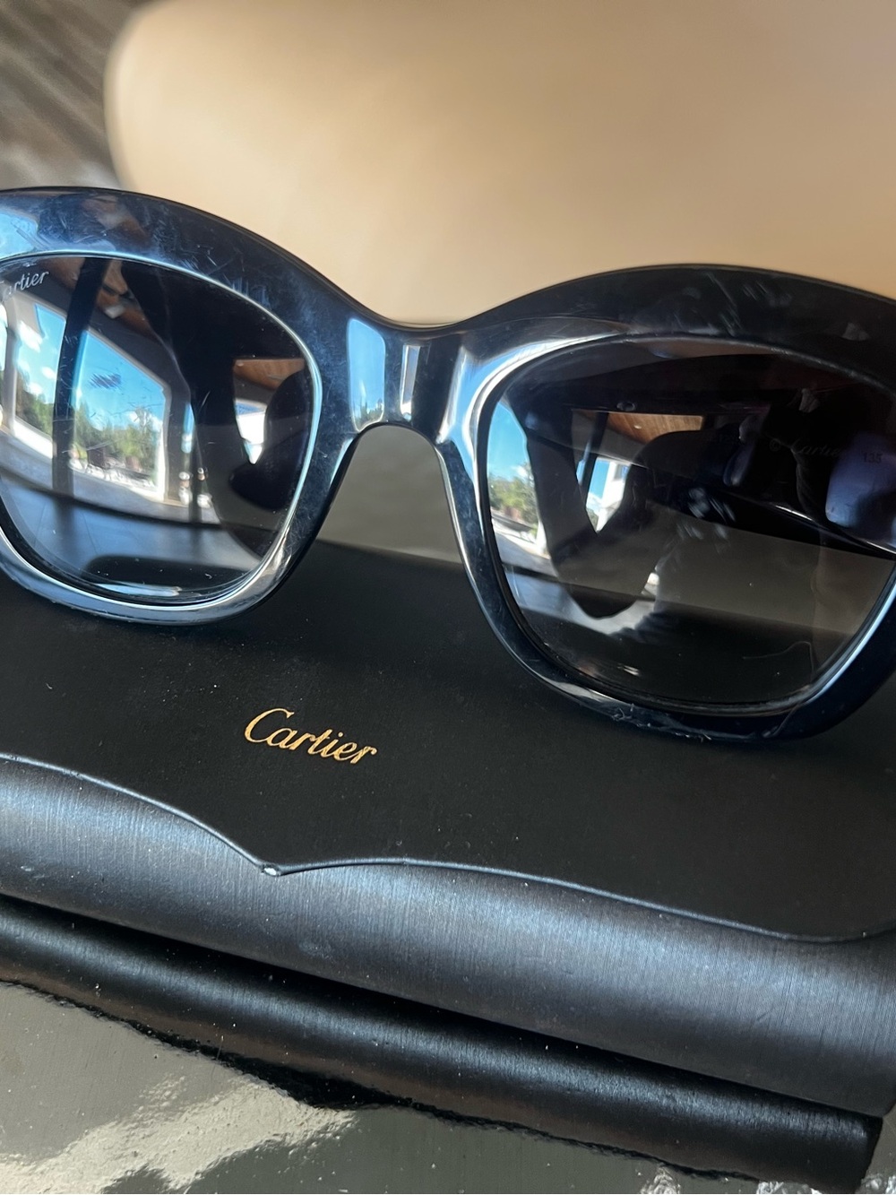 Cartier Women's Black Glossy Frame Sunglasses
